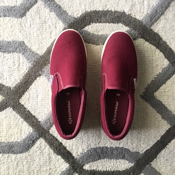 Superga Shoes - Superga Burgundy Platform Sneakers